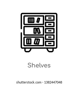 outline shelves vector icon. isolated black simple line element illustration from furniture concept. editable vector stroke shelves icon on white background