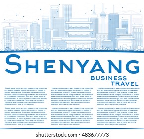 Outline Shenyang Skyline with Blue Buildings and Copy Space. Vector Illustration. Business Travel and Tourism Concept with Modern Buildings. Image for Presentation Banner Placard and Web Site.