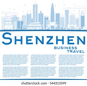 Outline Shenzhen Skyline with Blue Buildings and Copy Space. Vector Illustration. Business Travel and Tourism Concept with Modern Architecture. Image for Presentation Banner Placard and Web Site.
