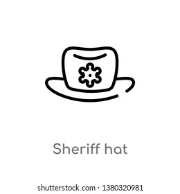 outline sheriff hat vector icon. isolated black simple line element illustration from desert concept. editable vector stroke sheriff hat icon on white background