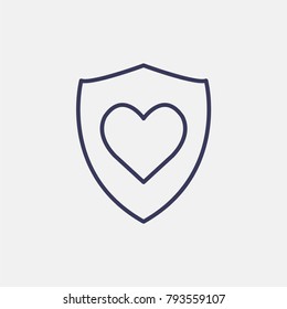 Outline shield in heart valentines day  icon illustration isolated vector sign symbol