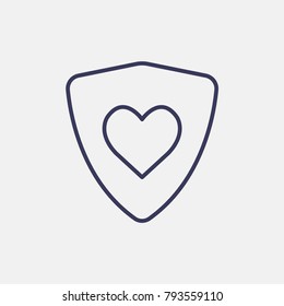 Outline shield in heart valentines day  icon illustration isolated vector sign symbol