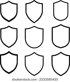Outline shield icon set on white background vector art