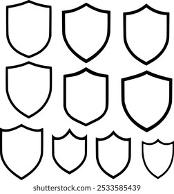Outline shield icon set on white background vector art