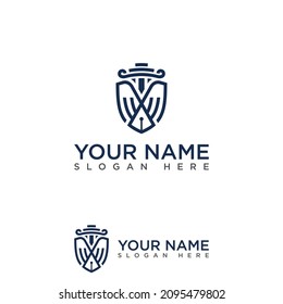 Outline shield for Law logo creative design template. Vector illustration EPS.8 EPS.10