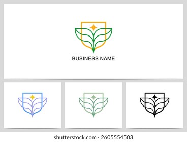 Outline Shield Leaf Sprout Seed Spark Star Twilight Logo Design