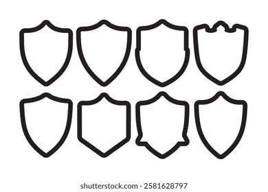 Outline Shield Silhouette Icons Set vector image art illustration