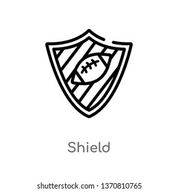 outline shield vector icon. isolated black simple line element illustration from american football concept. editable vector stroke shield icon on white background