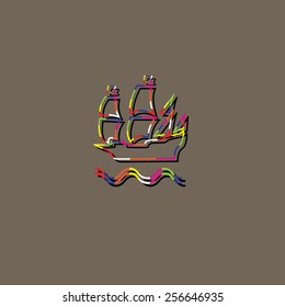 The outline of the ship and waves on a brown background.