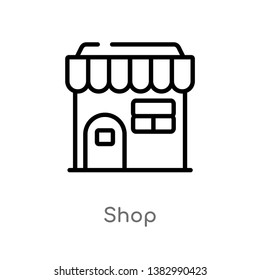 outline shop vector icon. isolated black simple line element illustration from marketing concept. editable vector stroke shop icon on white background