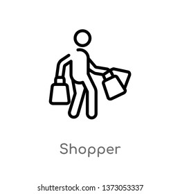 Outline Shopper Vector Icon. Isolated Black Simple Line Element Illustration From Commerce Concept. Editable Vector Stroke Shopper Icon On White Background