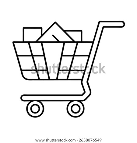 Outline shopping cart filled with boxes sale signs trolley supermarket