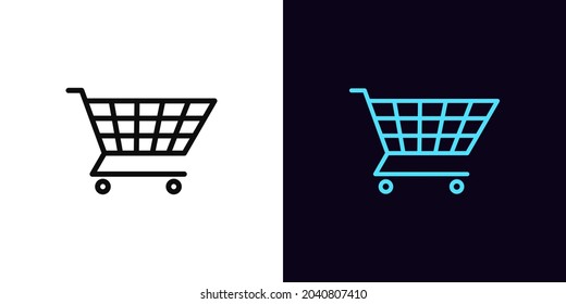 Outline shopping cart icon, with editable stroke. Linear trolley basket sign, shop cart pictogram. Online store, website basket, online shopping. Vector icon, sign, symbol for UI and Animation