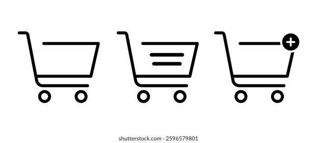 Outline Shopping Cart Icon set symbol, Black Purchase vector clip art, E-commerce sign, Marketing, Sell and Buying graphic elements for Store, Onliner Marketing(Editable)