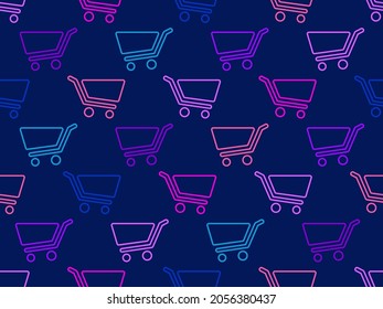 Outline shopping carts seamless pattern. Trolley cart line art. Design for wrapping paper, promotional materials, banners and posters. Vector illustration