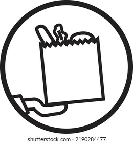 Outline of shopping paper bag being given concept. Editable Clip Art.