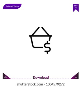 Outline shopping-basket icon isolated on white background. Line pictogram. mobile application, logo, user interface. Editable stroke. EPS10 format vector