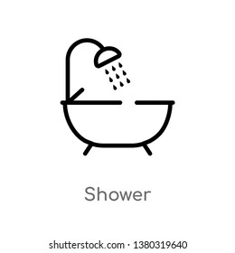 outline shower vector icon. isolated black simple line element illustration from cleaning concept. editable vector stroke shower icon on white background