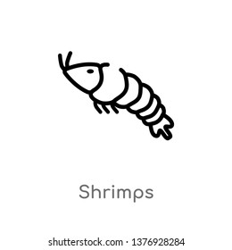 outline shrimps vector icon. isolated black simple line element illustration from food concept. editable vector stroke shrimps icon on white background