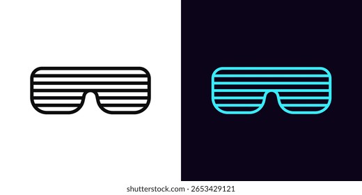 Outline shutter glasses icon, with editable stroke. Party sunglasses icon, retro style spectacles. Glamour club glasses, fashion sunglasses, party eyewear, disco style, dance eyeglass. Vector icon