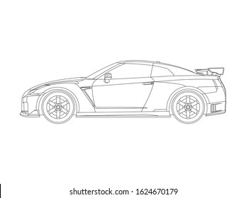 outline side view drawing of a car