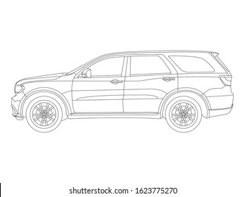 outline side view drawing of a SUV car