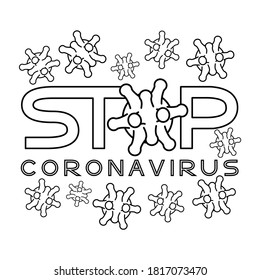 Outline sign on white background stop coronavirus.