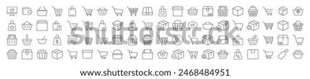 Outline Signs of Shops, Stores, Shopping Cart and Shopping Basket for Adverts. Suitable for books, stores, shops. Editable stroke in minimalistic outline style. Symbol for design 