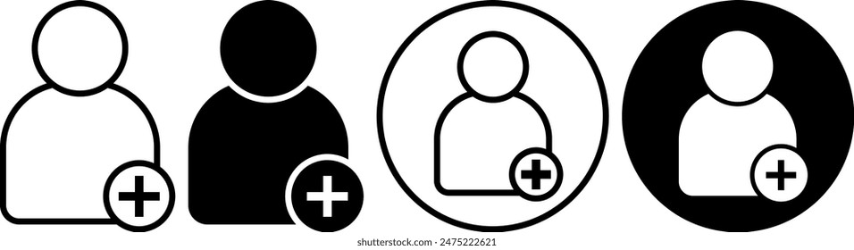 outline silhouette add friend icon set