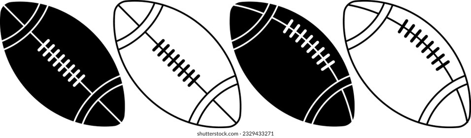 outline silhouette american football ball icon set isolated on white background