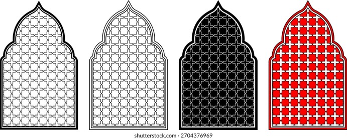 Umrisssilhouette Arabisches Fenster Symbol Set