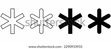 outline silhouette asterisk numerical icon set isolated on white background