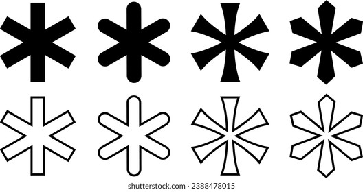 outline silhouette asterisk star icon set