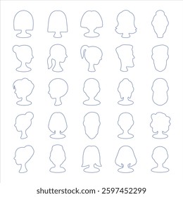 Outline Silhouette Avatar Icons – Minimalist Head Profile Vector