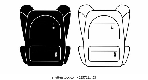 conjunto de iconos de la mochila de silueta de esquema aislado en fondo blanco
