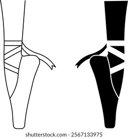 outline silhouette ballet shoes icon set