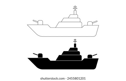outline silhouette battleship icon set isolated on white background