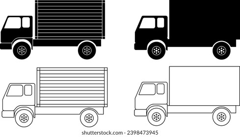 outline silhouette box truck icon set