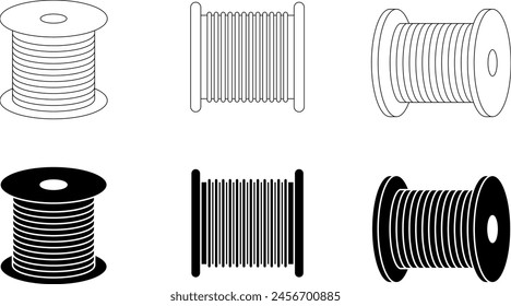 outline silhouette Cable reel icon set