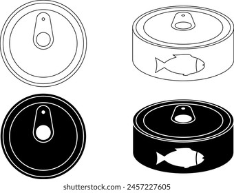 outline silhouette canned fish icon set