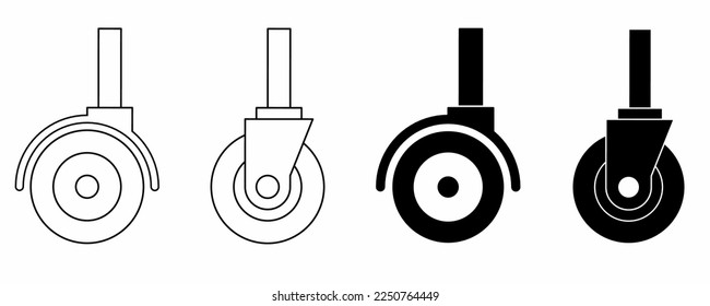 outline silhouette Caster wheel icon set isolated on white background