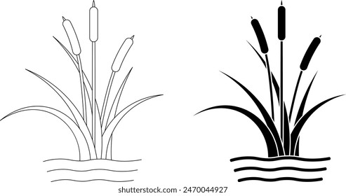 outline silhouette cattail icon set