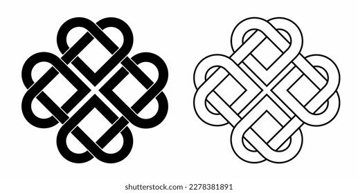 outline silhouette celtic shamrock knot heart love sin set isolated on white background