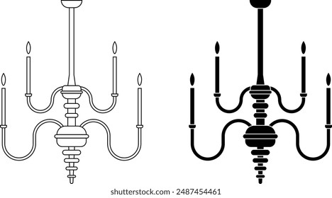 outline silhouette Chandelier icon set