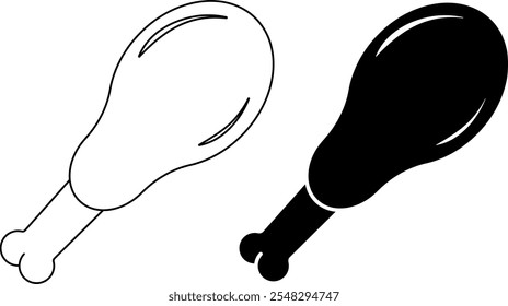outline silhouette chicken leg icon set