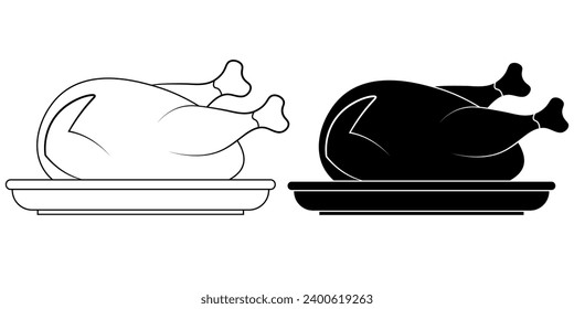 outline silhouette Chicken roast icon set isolated on white background