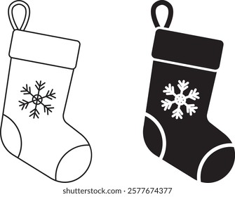 outline silhouette christmas stocking icon set