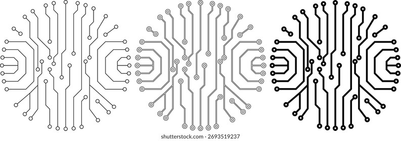 outline silhouette circular circuit board icon set