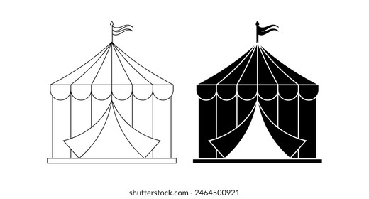 outline silhouette circus tent icon set isolated on whiite background