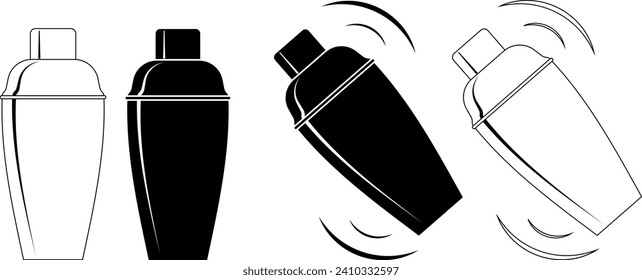 outline silhouette cocktail shaker icon set